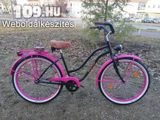Női kerékpár Neuzer cruiser matt fekete rózsaszín felszerelt