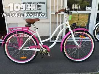 Női kerékpár Neuzer cruiser  fehér rózsaszín felszerelt